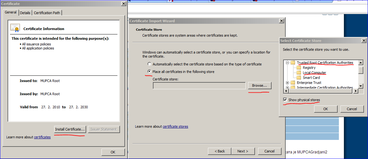 Instalacija root sertifikata